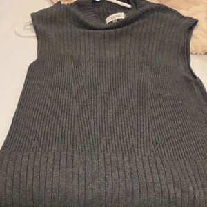 Calvin Klein Dark Gray Ribbed Sleeveless Turtleneck Sweater